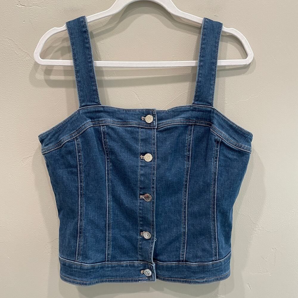 NWT White House Black Market Denim Bodice Top - Size: 12